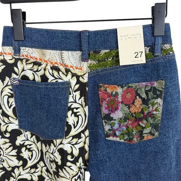 ALICE + OLIVIA Weezy Patchwork Mixed Media Jeans - Picture 11 of 11